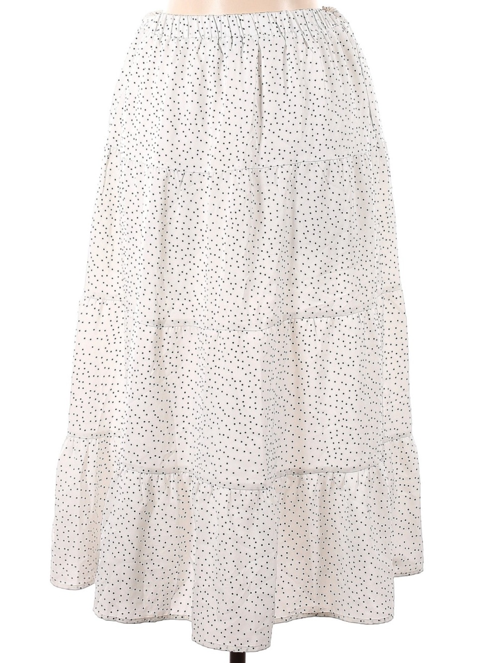 Petal and Pup Tiered Polka Dot Maxi Skirt - White with Navy Dots